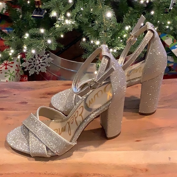 NWT Sam Edelman Yancy Gold Sparkle Block Heel Size 5 - Picture 7 of 7